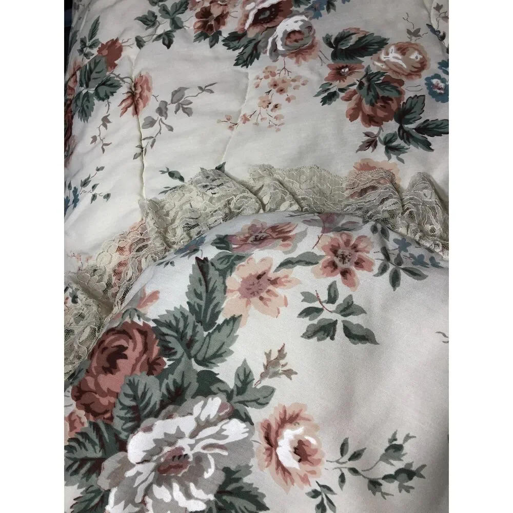 Vtg Springs Industries Floral Full Comforter 2 Shams Shabby Cottagecore Lace USA